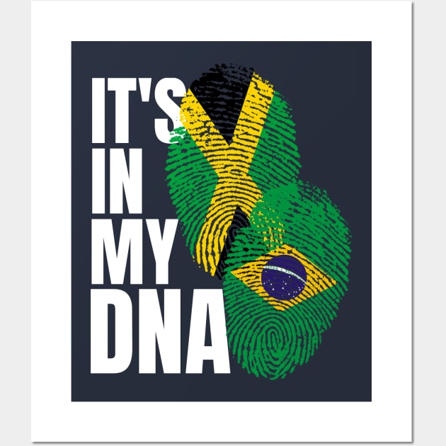 Brazilian And Jamaican Mix DNA Heritage Flag Gift Wall Art by Just Rep It!!